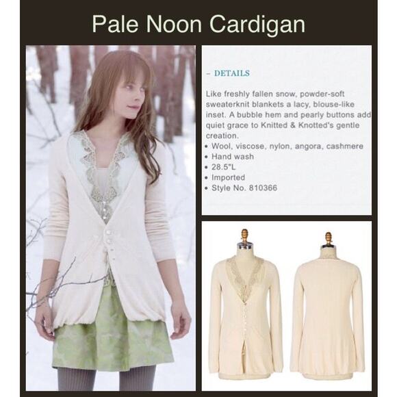 Anthropologie Knitted + Knotted Lace Tulle Pale Noon Button Cardigan Sweater M - Picture 2 of 8